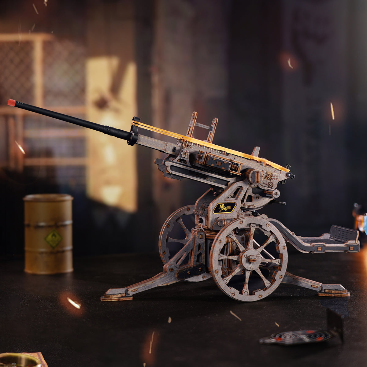 ROKR Anti-Aircraft Gun Wooden Model Kit official detail view 2