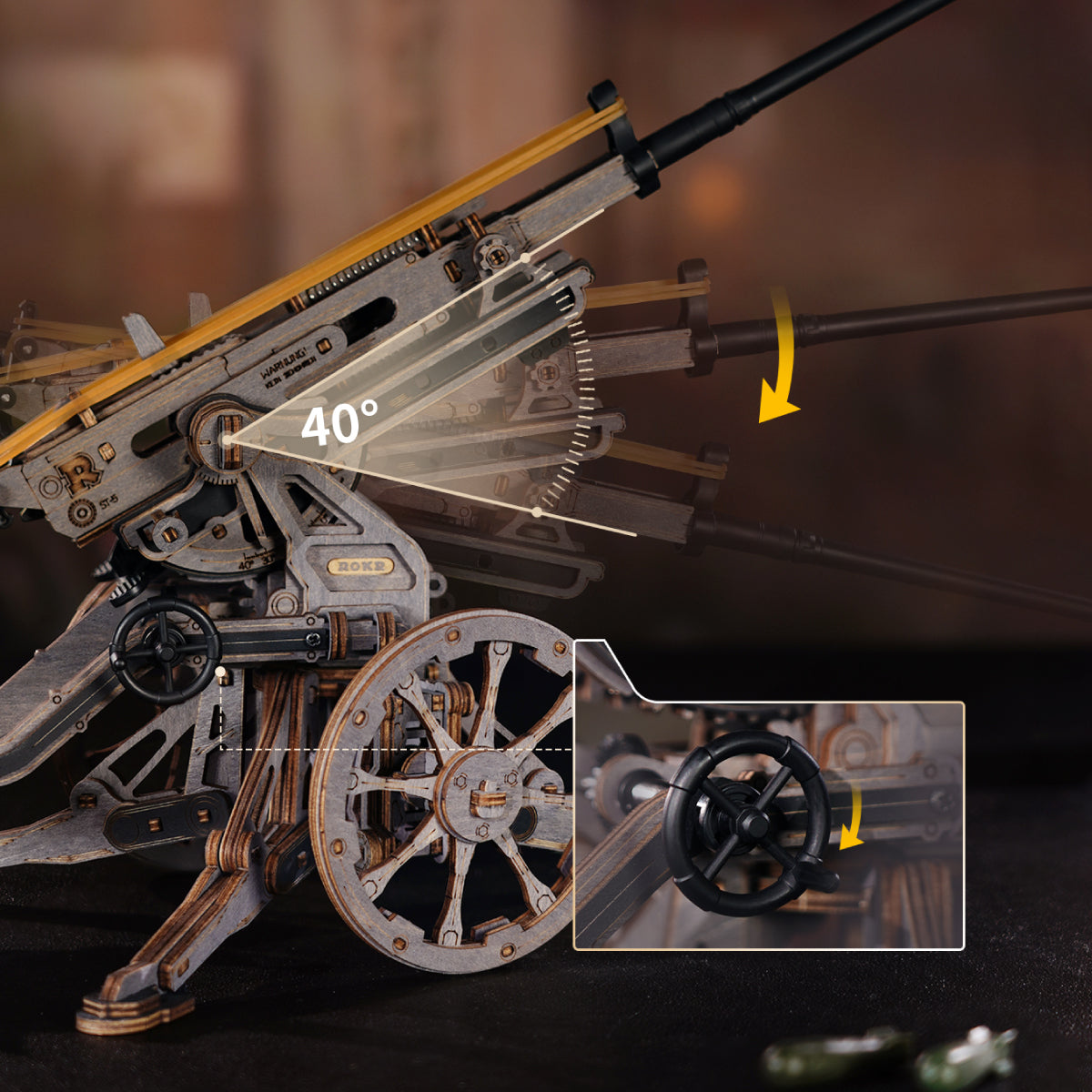 ROKR Anti-Aircraft Gun Wooden Model Kit official detail view 4