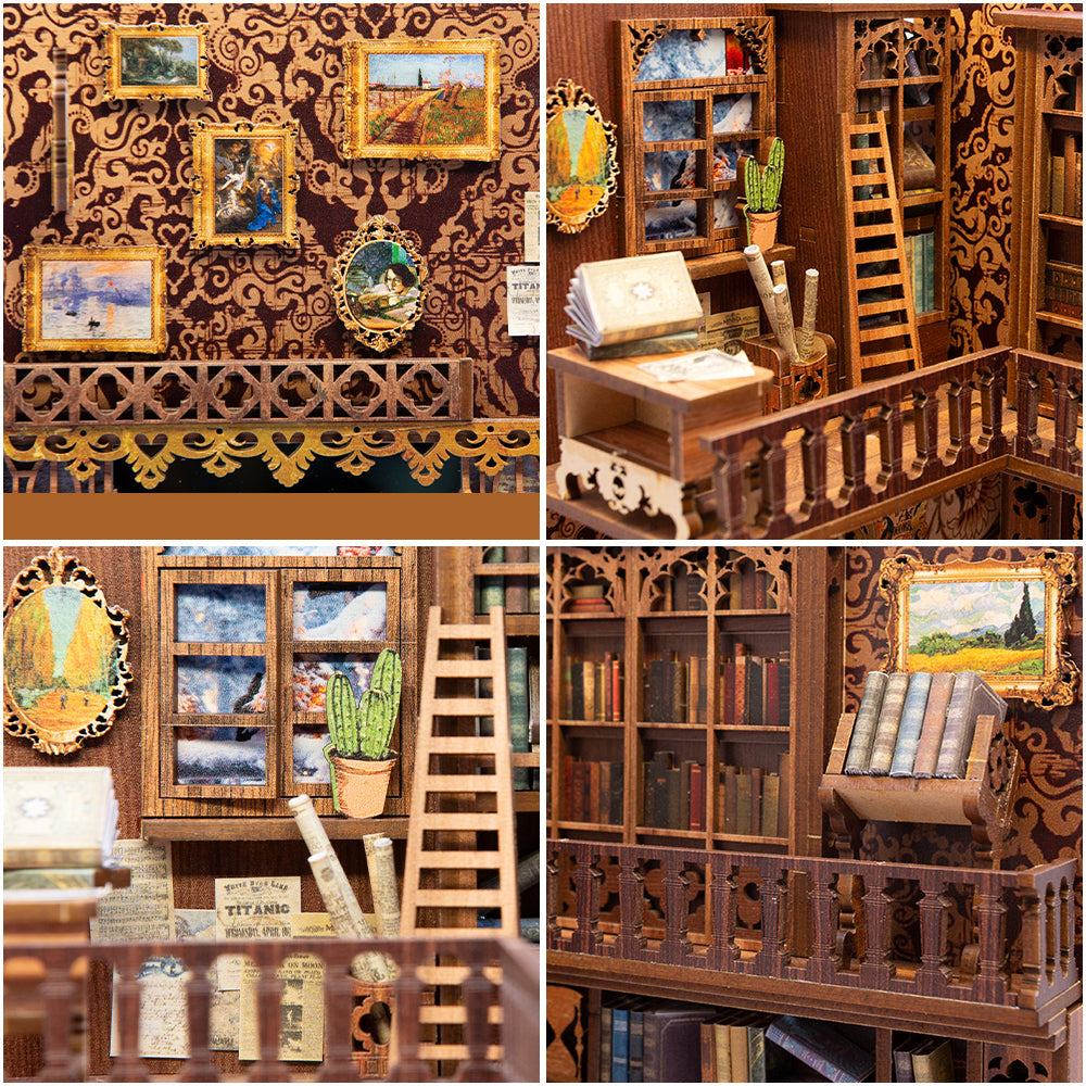 Eternal Bookstore staircase and reading-room details