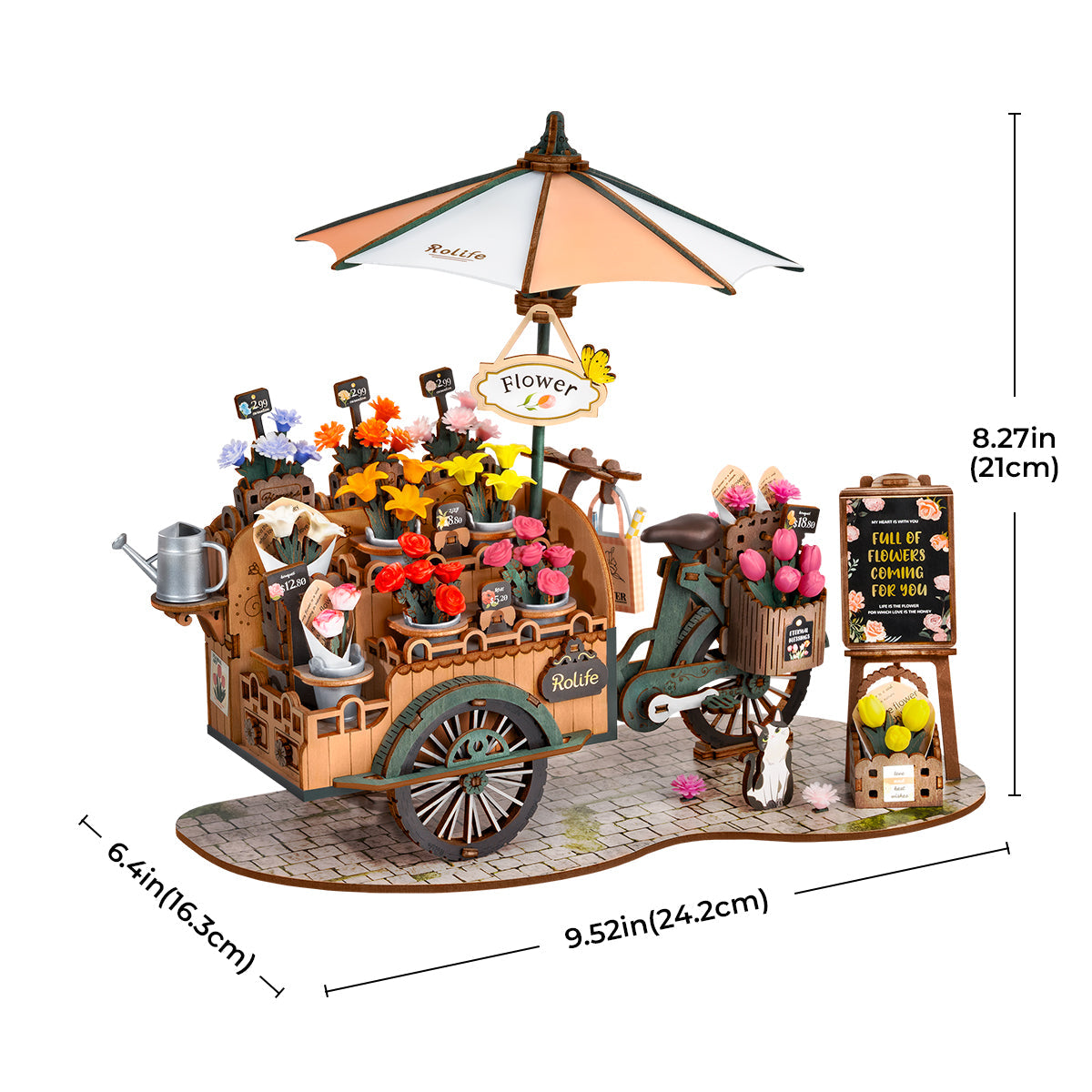 Rolife Blossom Cart Wooden Model Kit official detail view 7