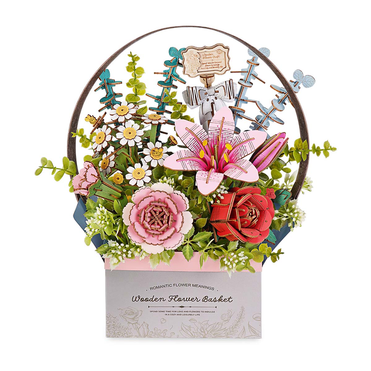 Rowood Wooden Flower Basket Kit completed product view