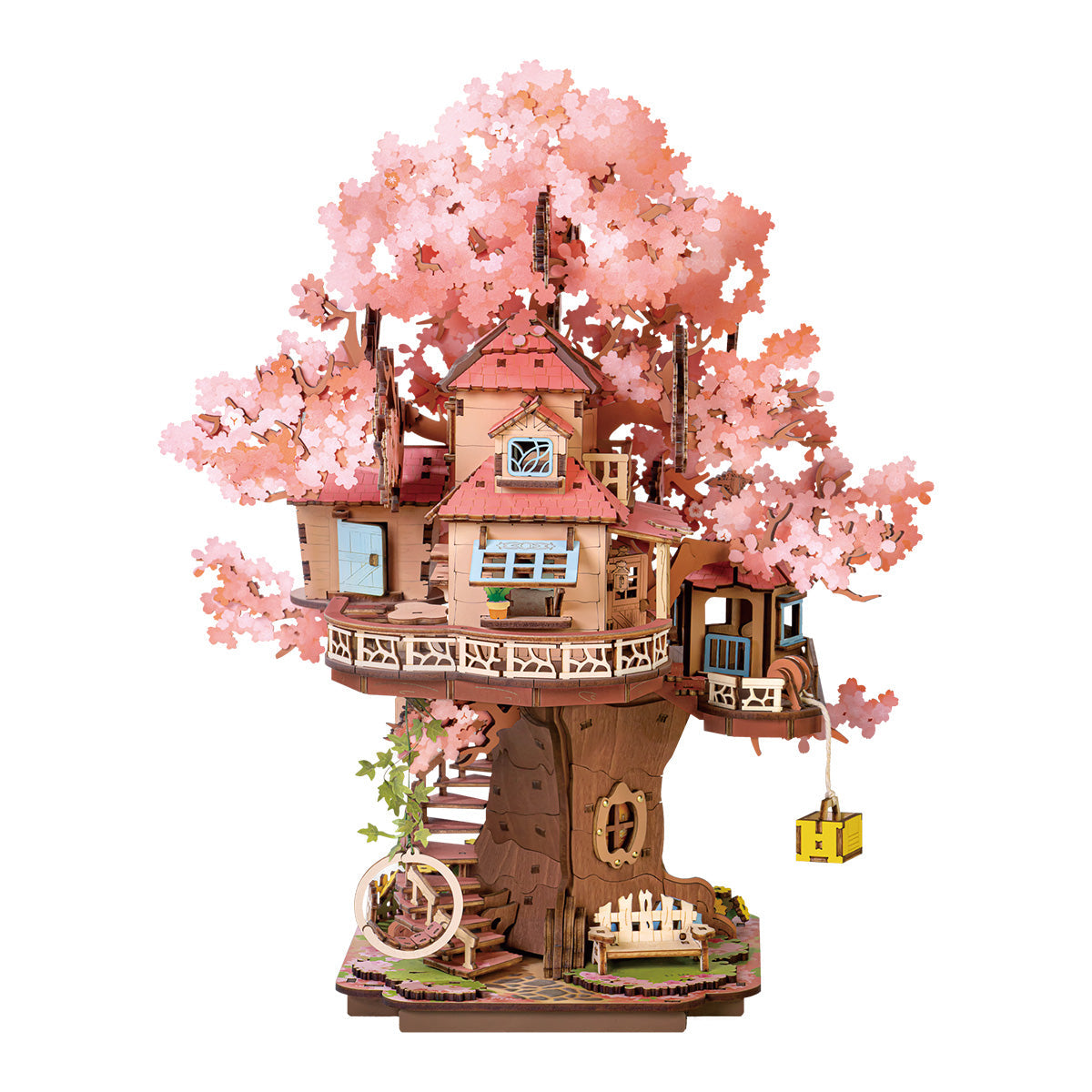 Rolife Sakura Tree House Wooden Model Kit completed product view