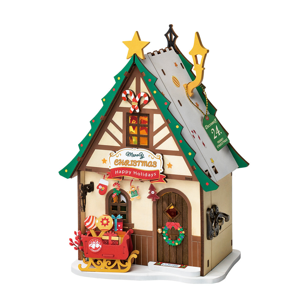 Twinkling Christmas House Miniature Kit completed product view