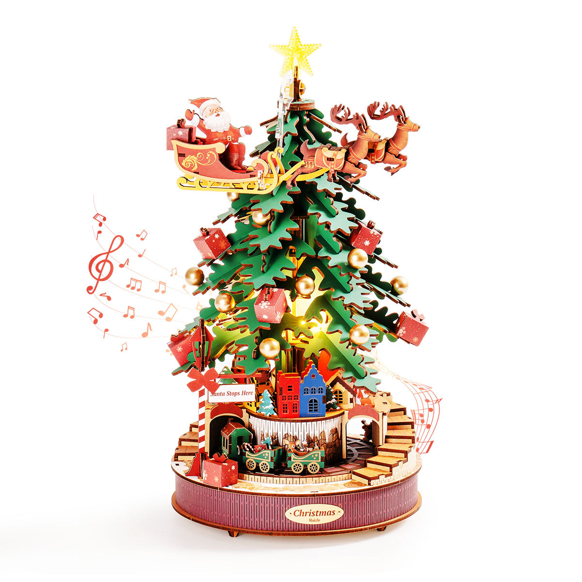 Rolife Christmas Melody Tree Music Box Kit completed product view