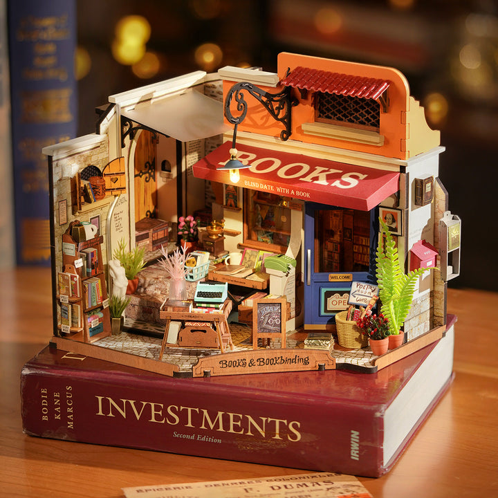 Corner Bookstore Miniature House Kit completed product view