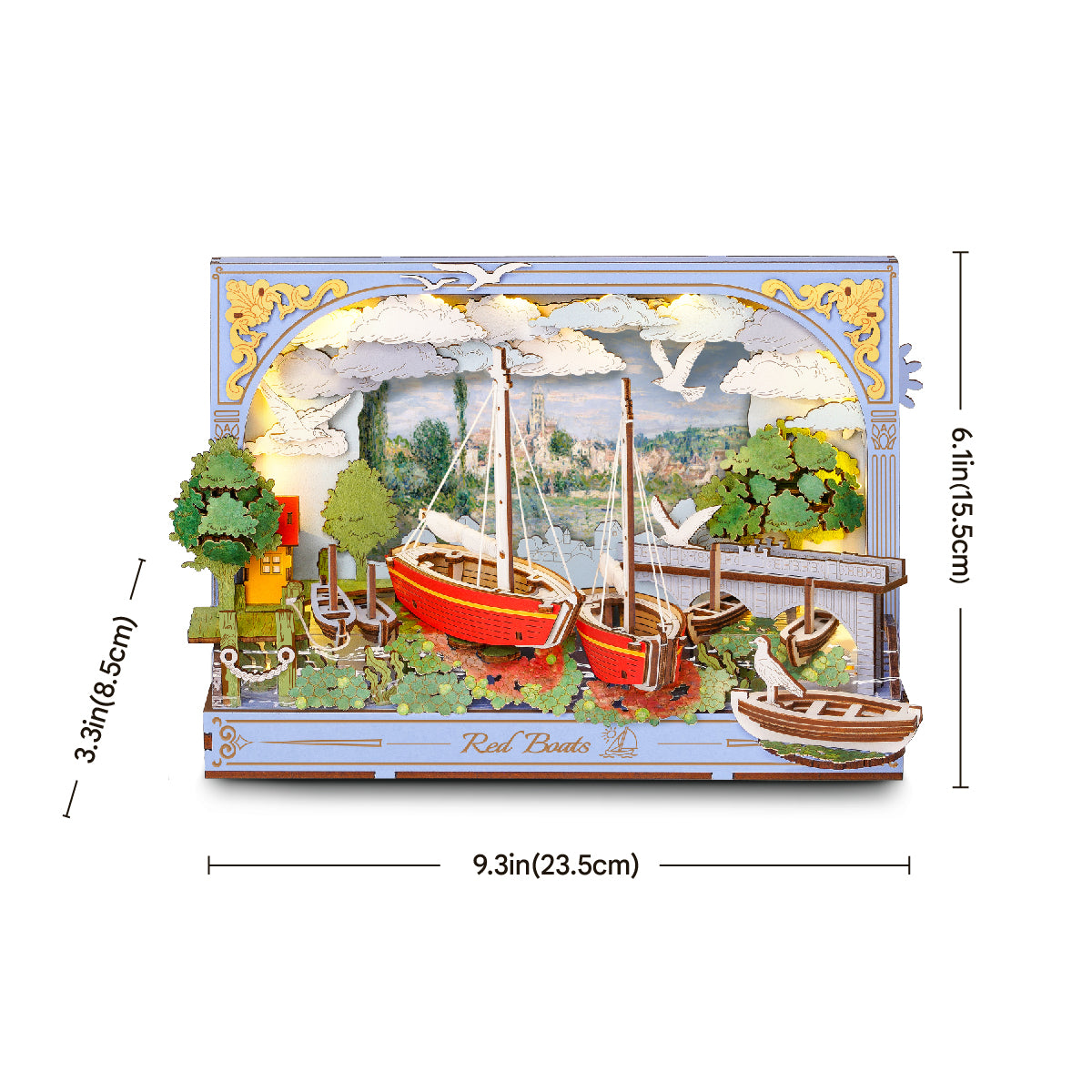 Rowood Red Boats Wooden Wall Art Kit official detail view 6