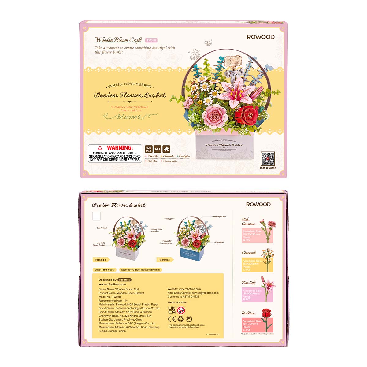 Rowood Wooden Flower Basket Kit official detail view 8