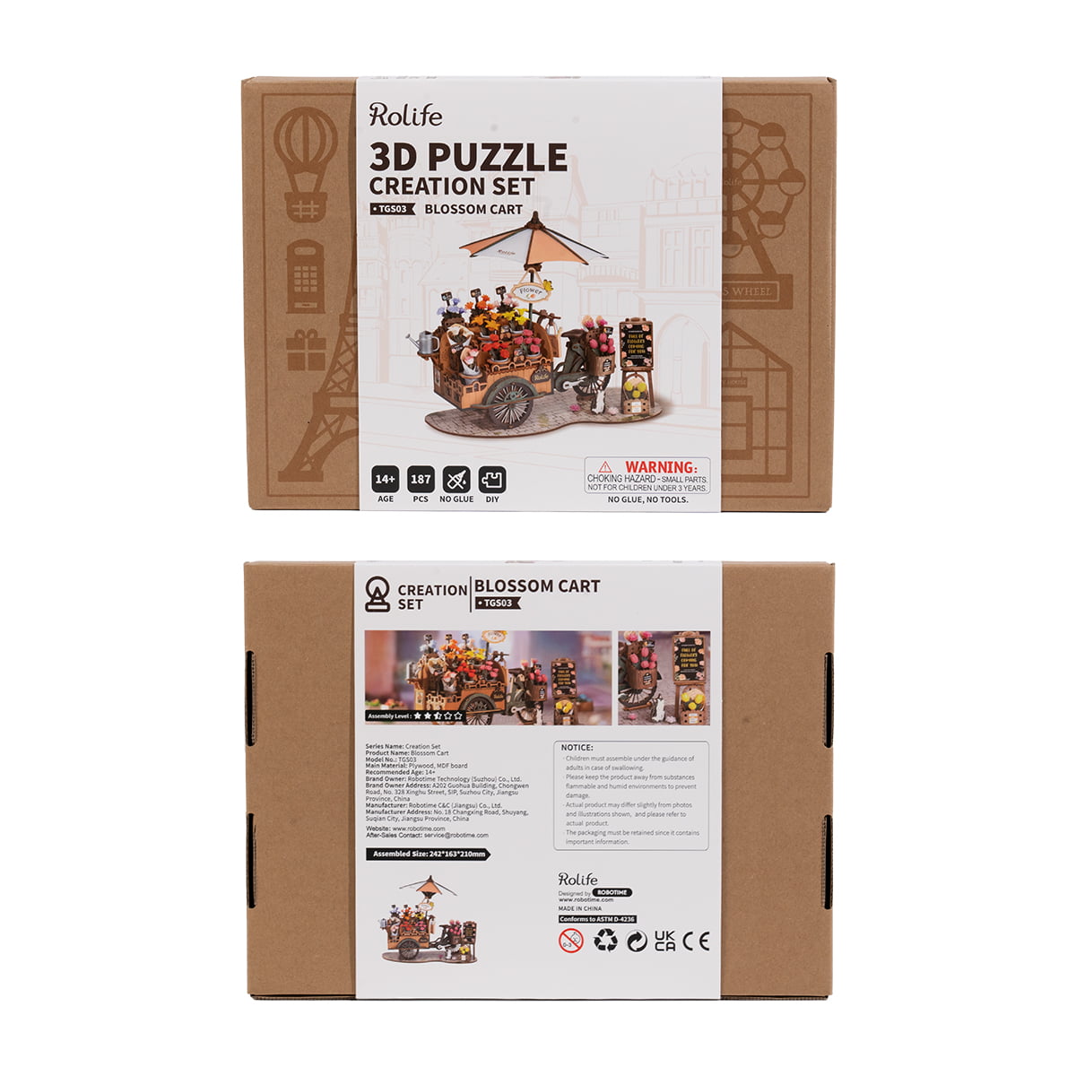 Rolife Blossom Cart Wooden Model Kit official detail view 6