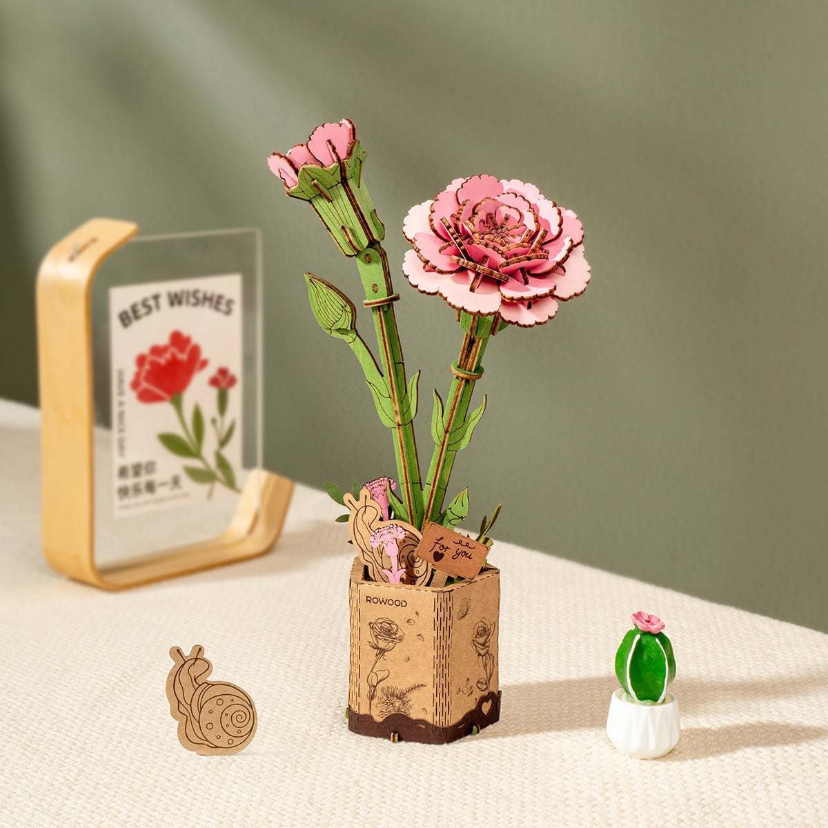 Rowood Red Camellia Wooden Flower Kit official product view 11