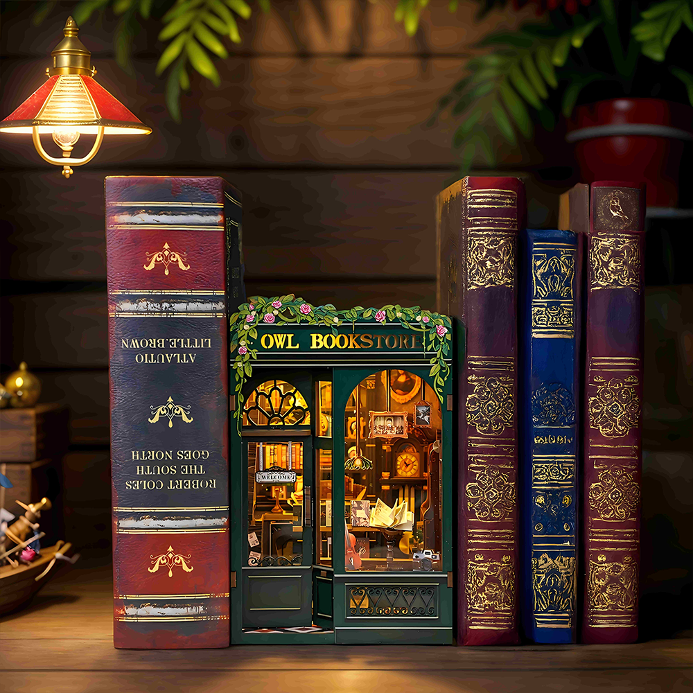 Owl Bookstore book nook displayed between books