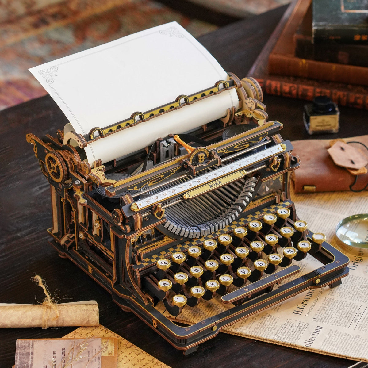 ROKR typewriter angled desk view