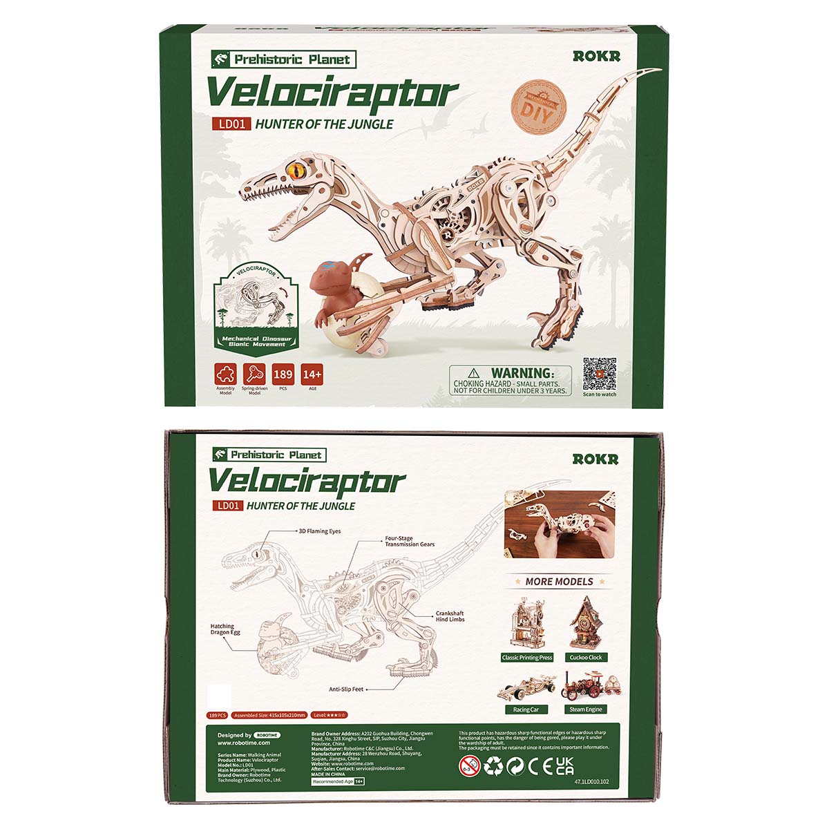 ROKR Velociraptor Mechanical Model Kit official detail view 8
