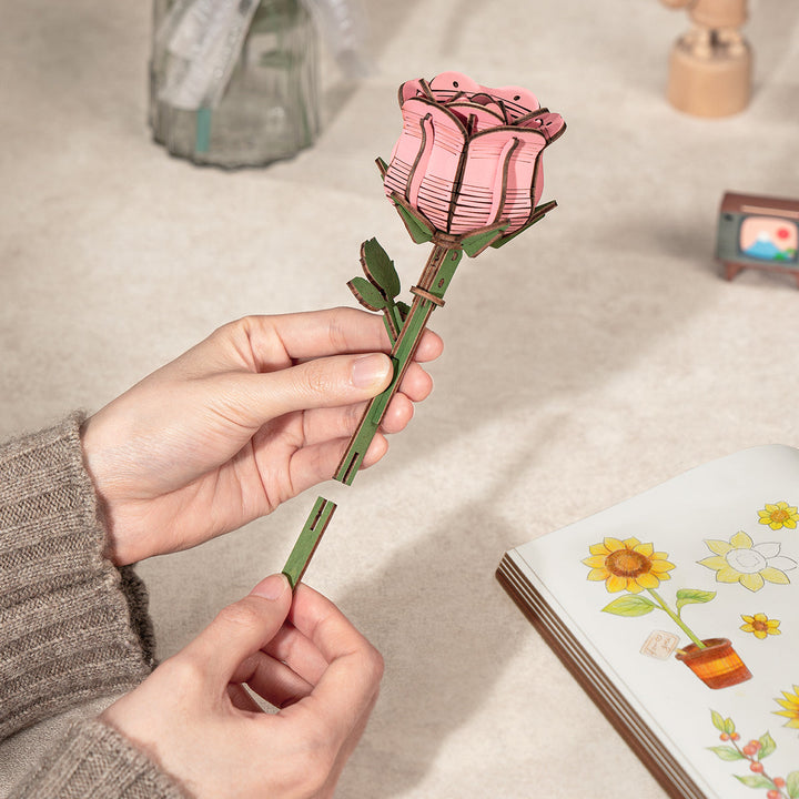 Rowood Pink Rose Wooden Flower Kit official product view 4