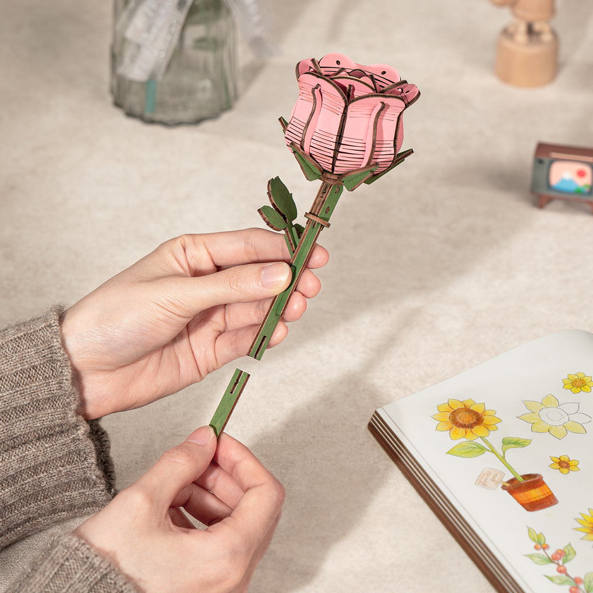 Rowood Red Camellia Wooden Flower Kit official product view 4