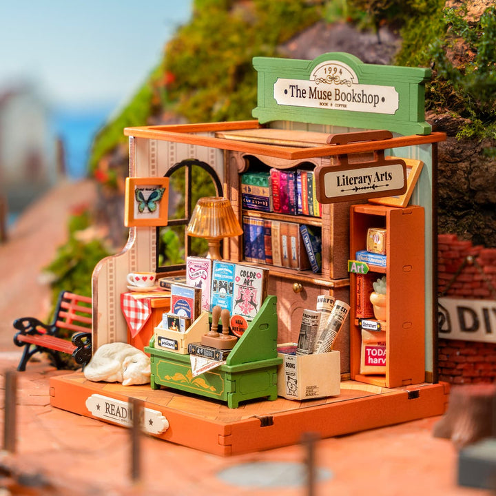 The Muse Bookshop Miniature Kit completed product view