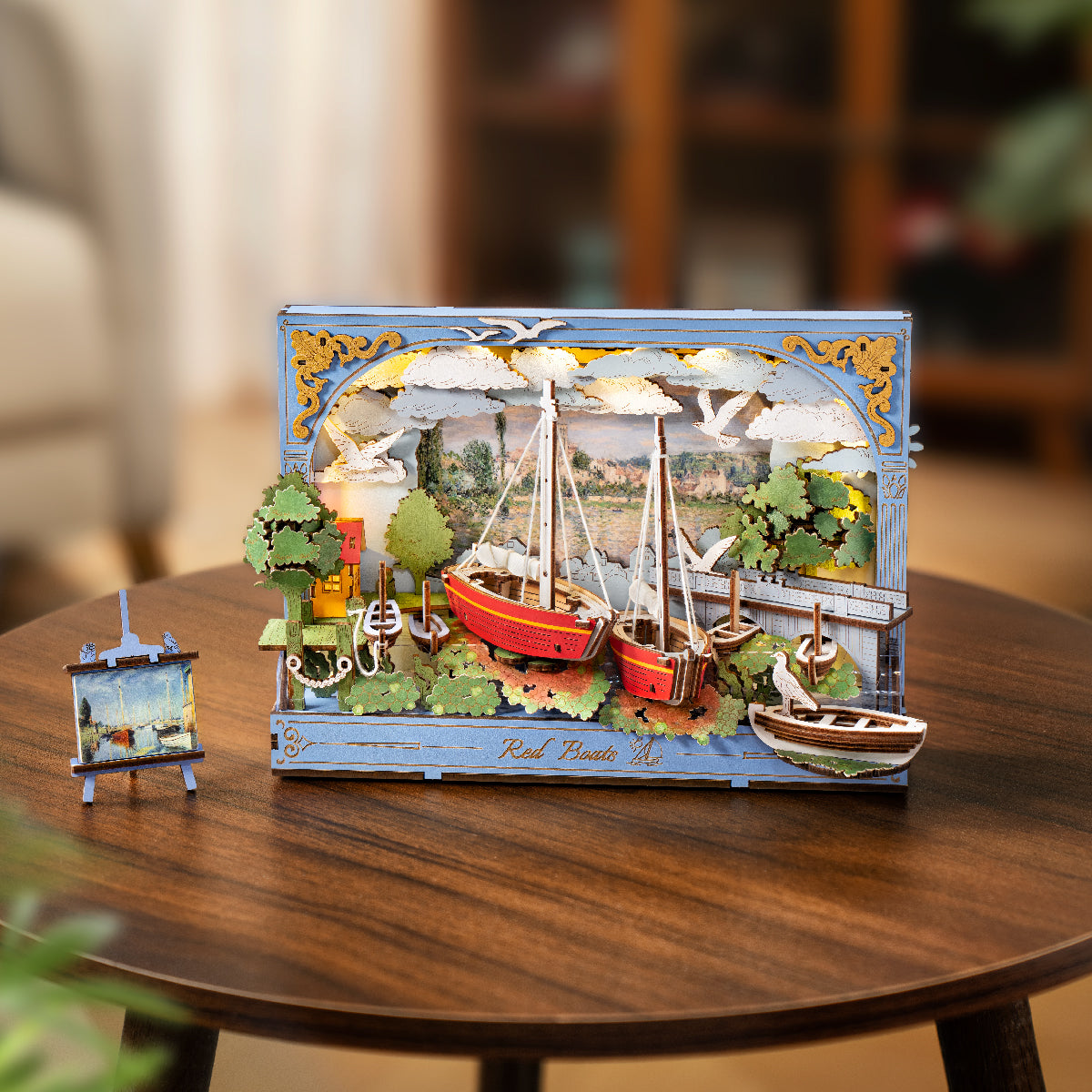 Rowood Red Boats Wooden Wall Art Kit official detail view 3
