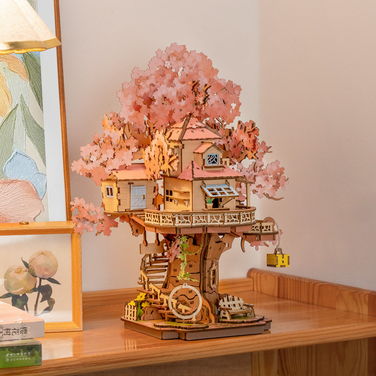 Rolife Sakura Tree House Wooden Model Kit official detail view 6