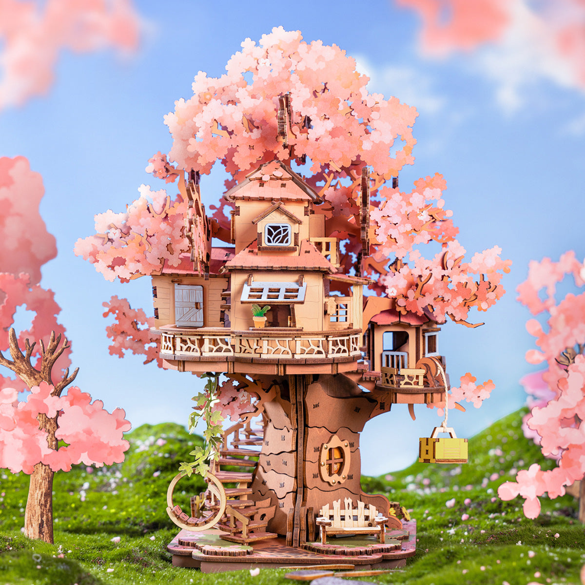 Rolife Sakura Tree House Wooden Model Kit official detail view 2