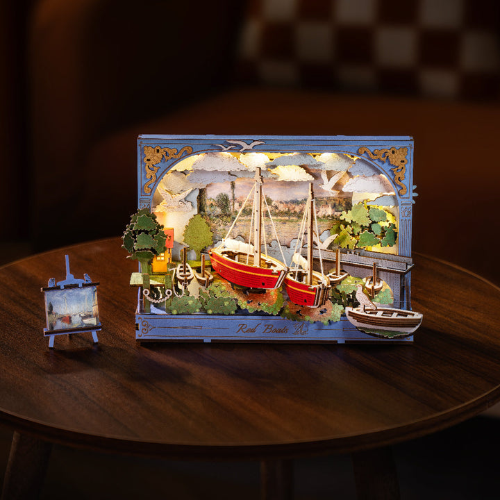 Rowood Red Boats Wooden Wall Art Kit official detail view 2