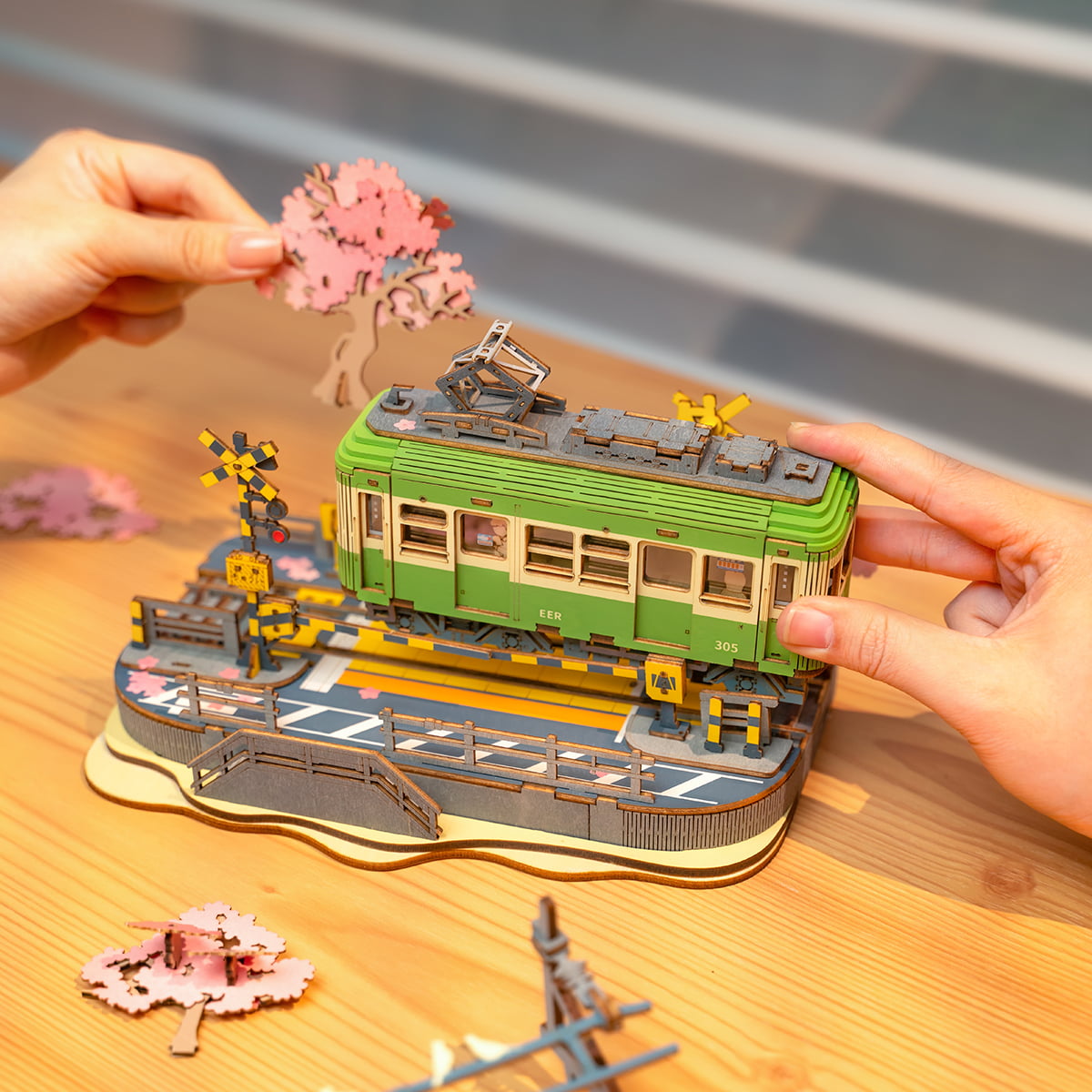 Rolife Sakura Journey Wooden Model Kit official detail view 4