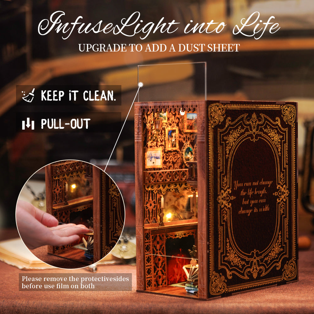 Eternal Bookstore illuminated with dust cover detail