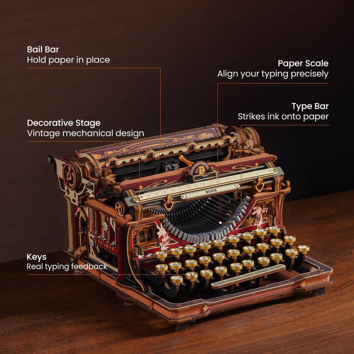 ROKR Magic Mechanical Typewriter Kit official detail view 4