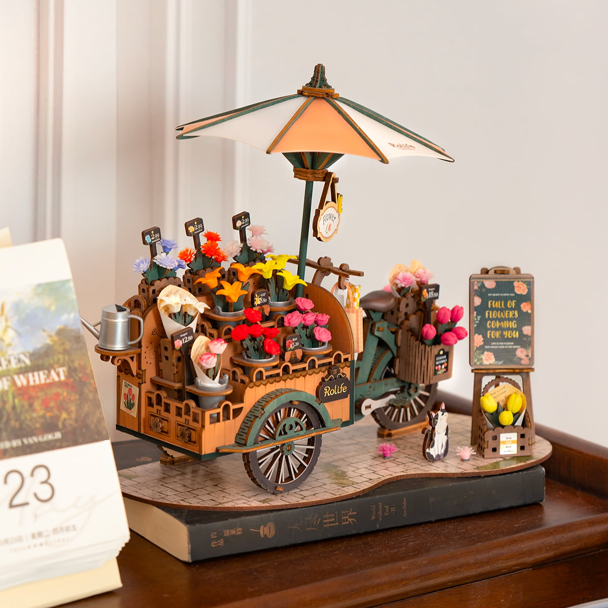 Rolife Blossom Cart Wooden Model Kit official detail view 4