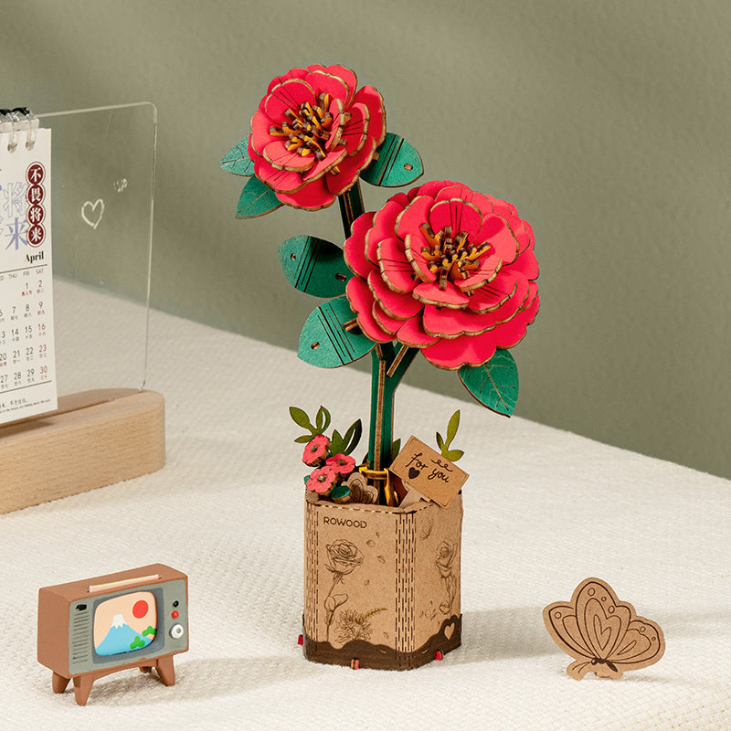 Rowood Red Camellia Wooden Flower Kit official product view 8