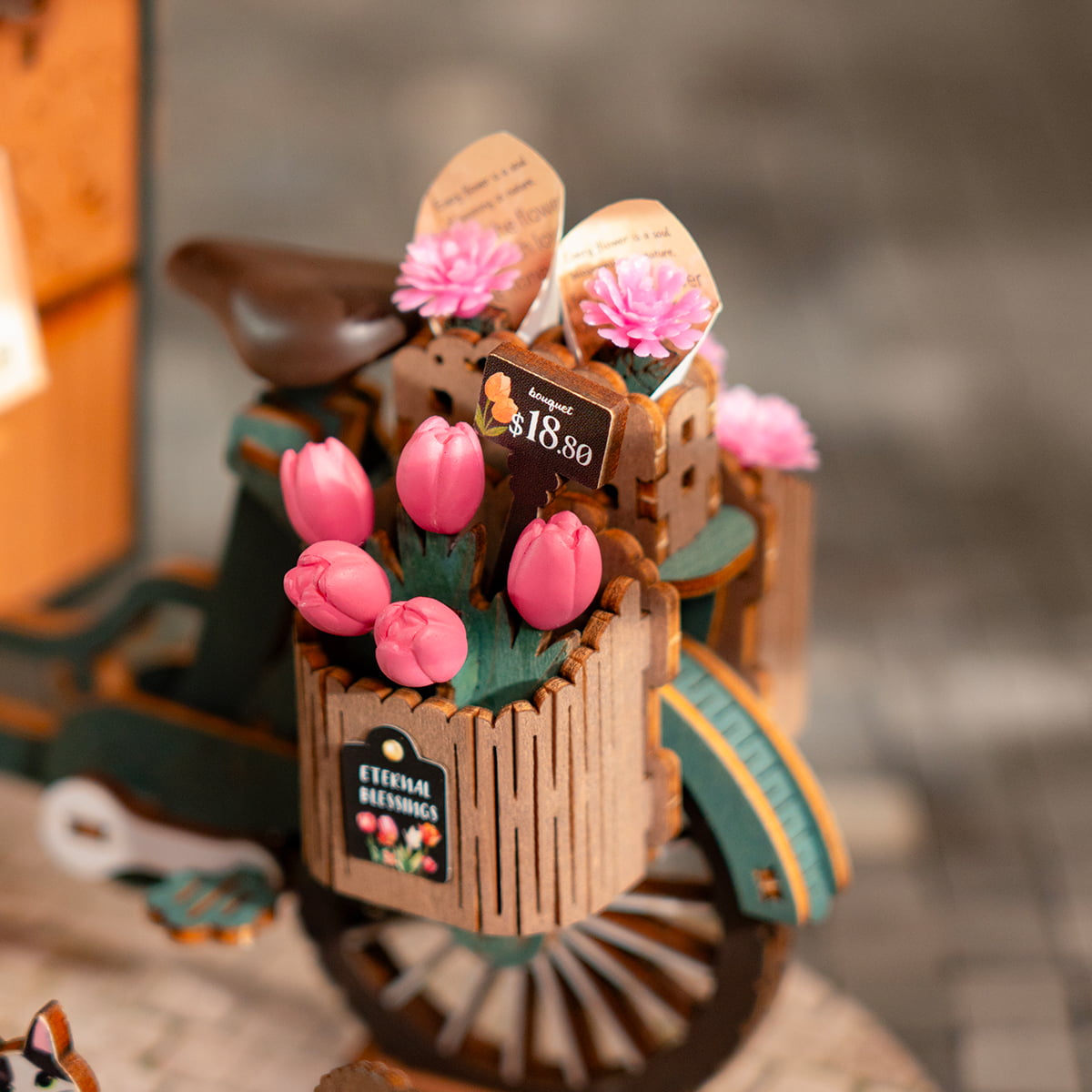 Rolife Blossom Cart Wooden Model Kit official detail view 5