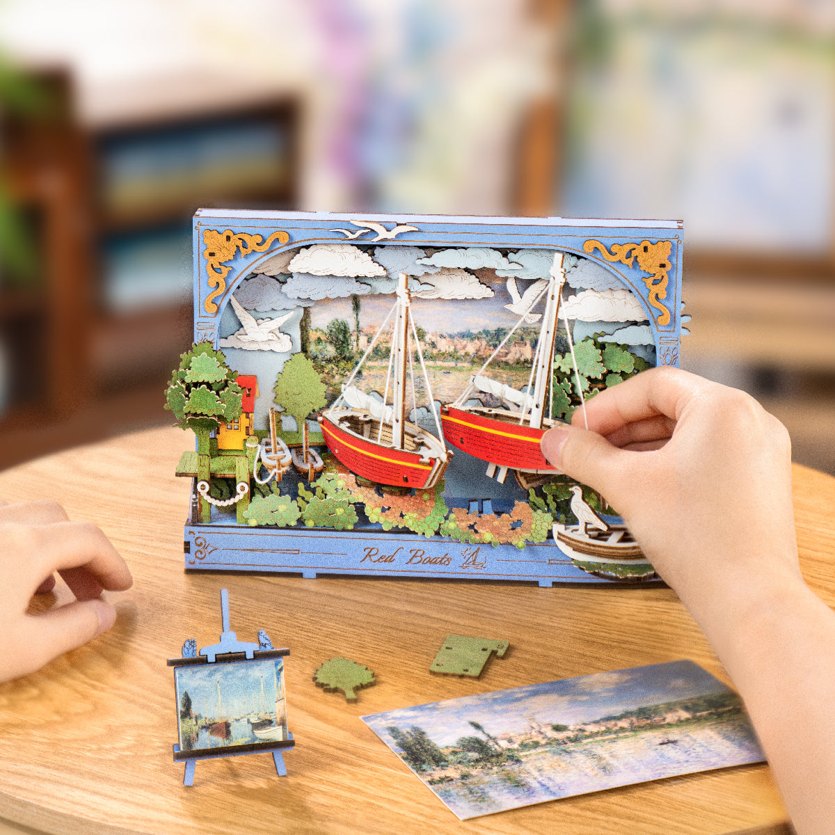 Rowood Red Boats Wooden Wall Art Kit official detail view 4