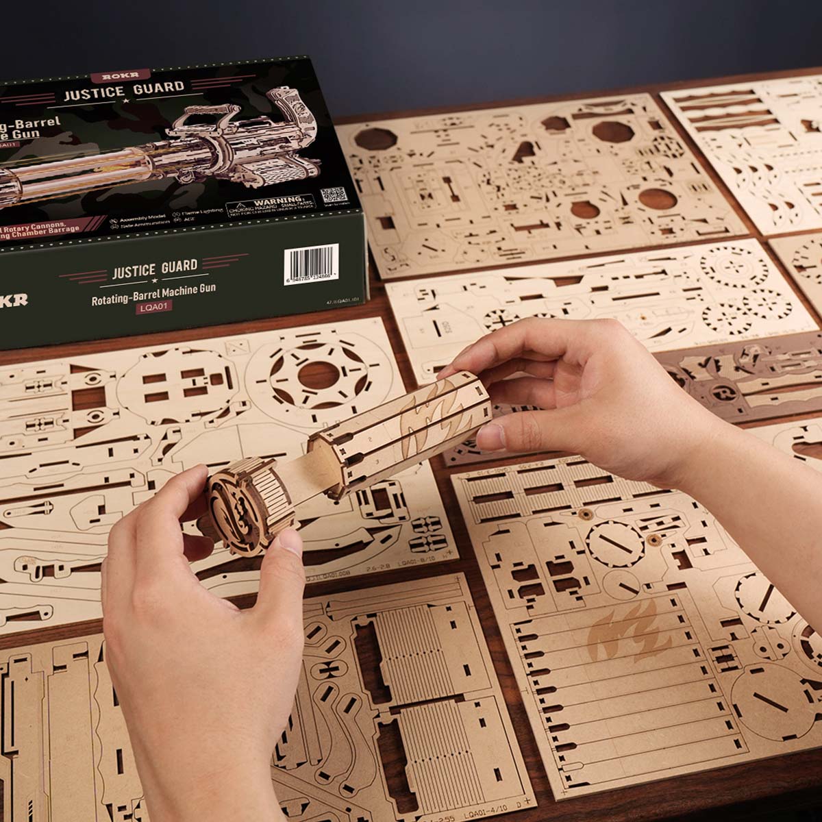 ROKR Rotating-Barrel Wooden Model Kit official product view 6