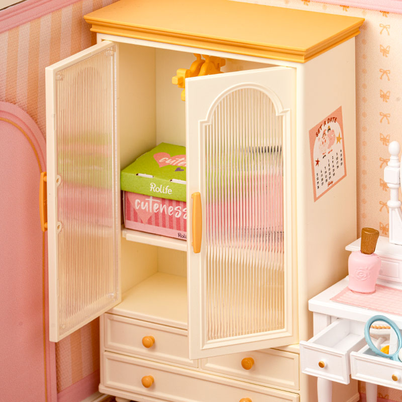 Lovely Pink Bedroom Miniature Kit completed product view