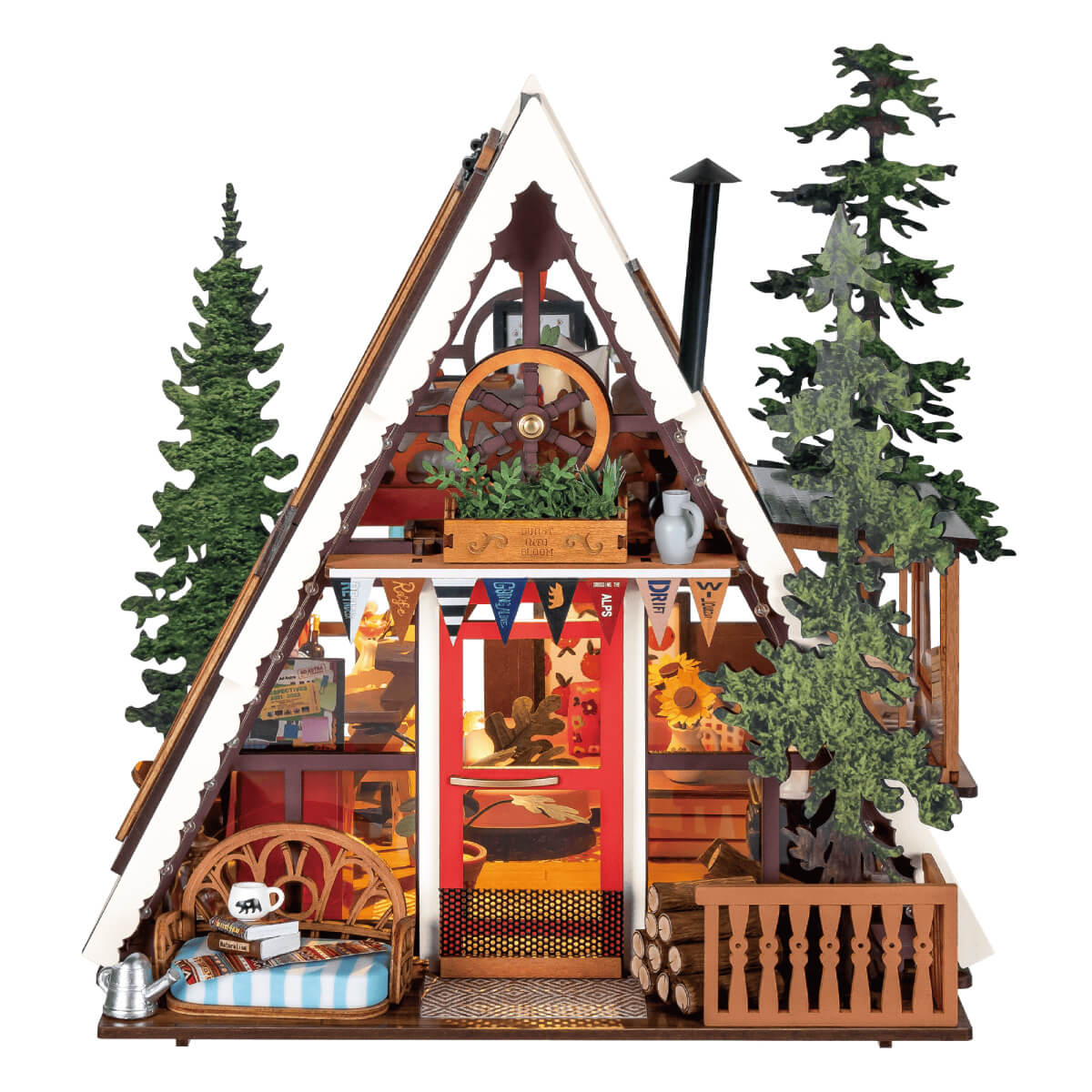 A-Frame Cabin Miniature House Kit completed product view