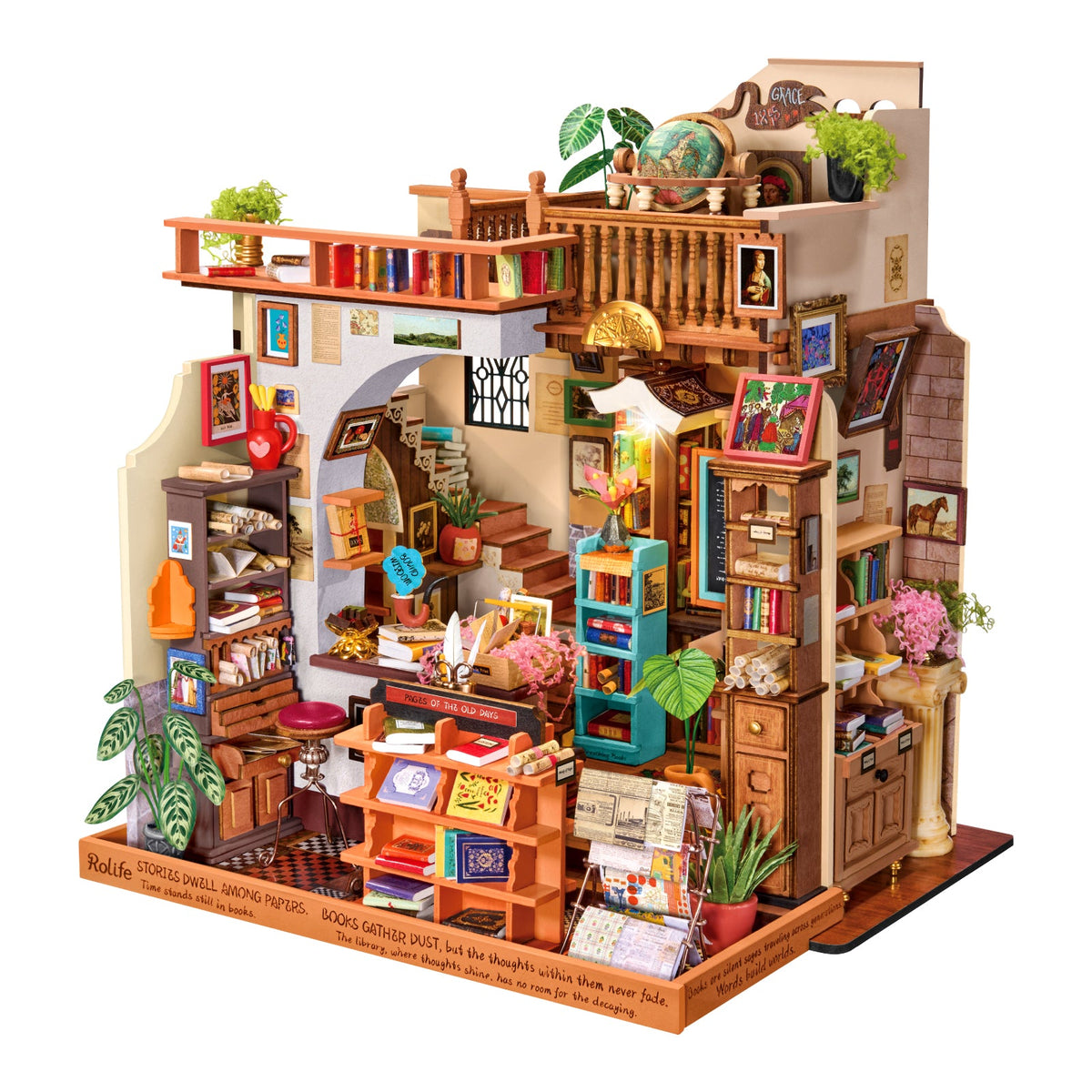 Completed Pagestory Books miniature bookshop front view