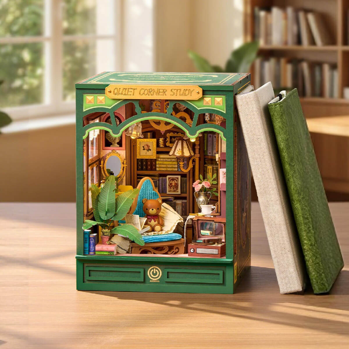 Quiet Corner Study book nook displayed between books