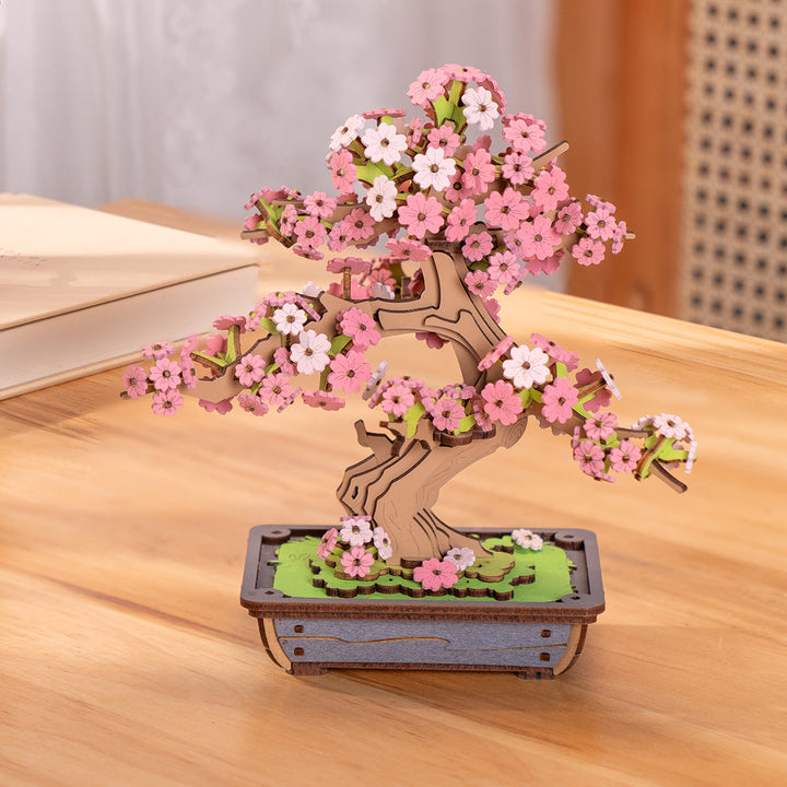Rolife Sakura Bonsai Wooden Model Kit completed product view