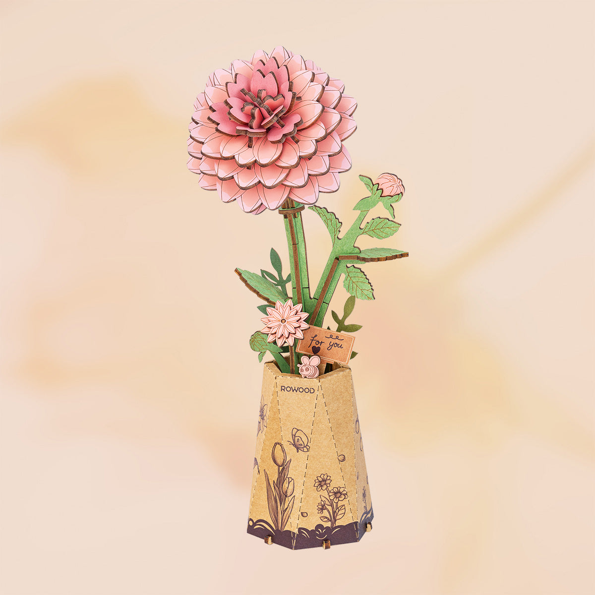 Rowood Pink Rose Wooden Flower Kit official product view 23