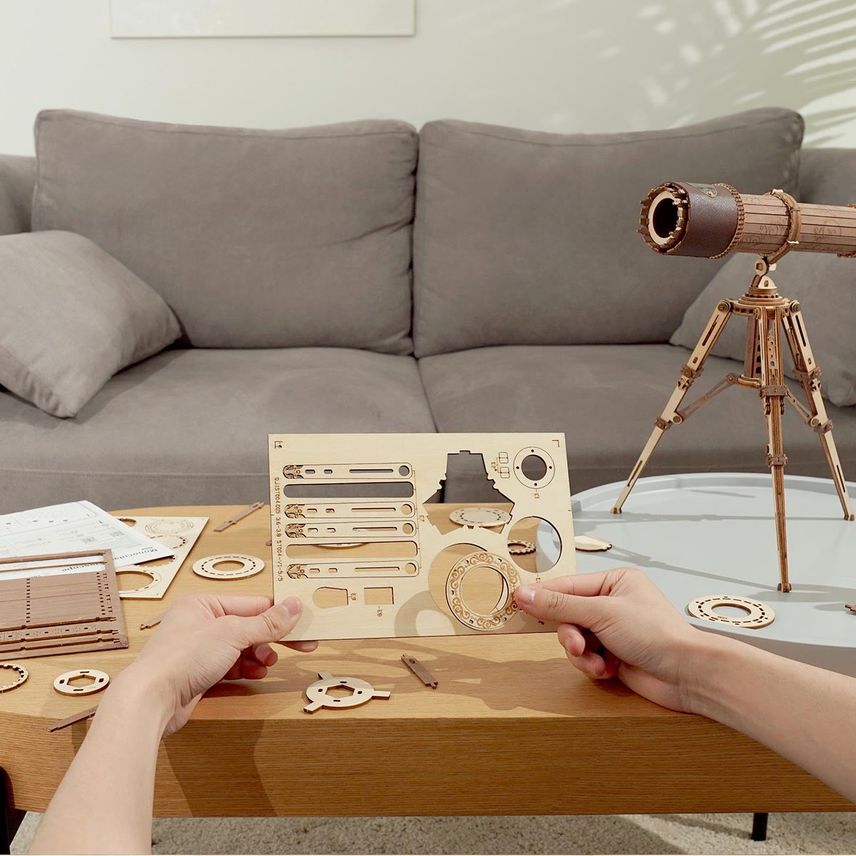 ROKR Monocular Telescope Wooden Model Kit official product view 3