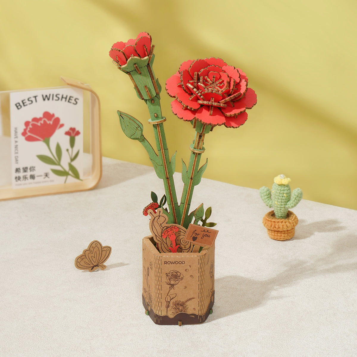 Rowood Pink Rose Wooden Flower Kit official product view 13