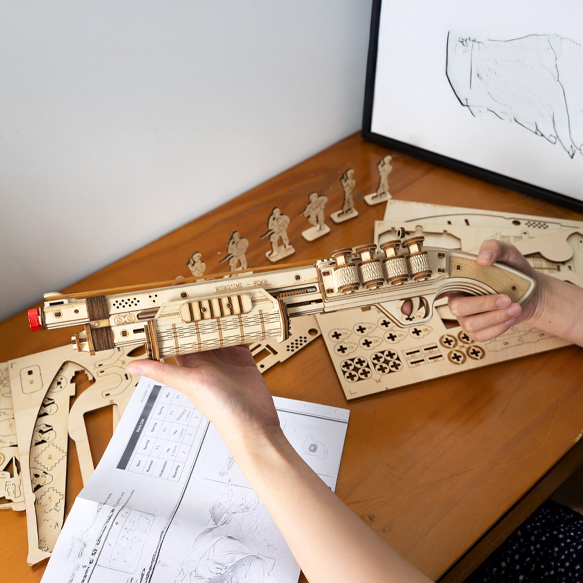 ROKR Terminator M870 Wooden Model Kit official product view 5