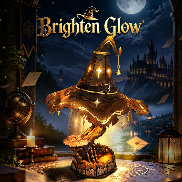 Brighten Glow DIY Wizard Hat Lamp illuminated in a fantasy-inspired display setting