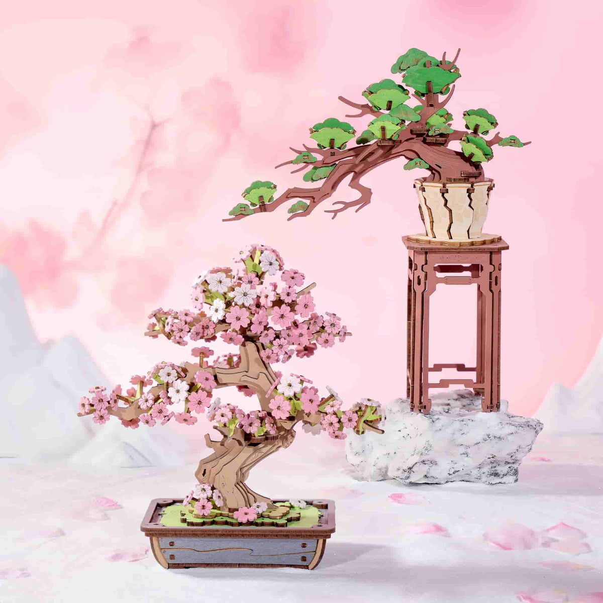 Rolife Sakura Bonsai Wooden Model Kit official product view 5
