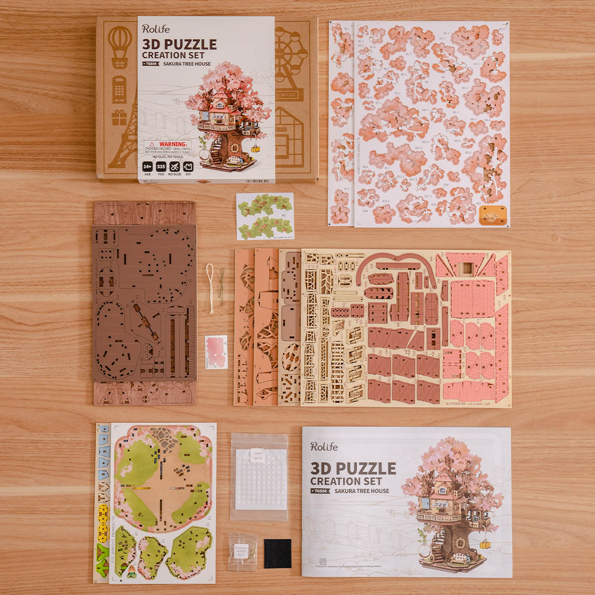 Rolife Sakura Tree House Wooden Model Kit official detail view 3